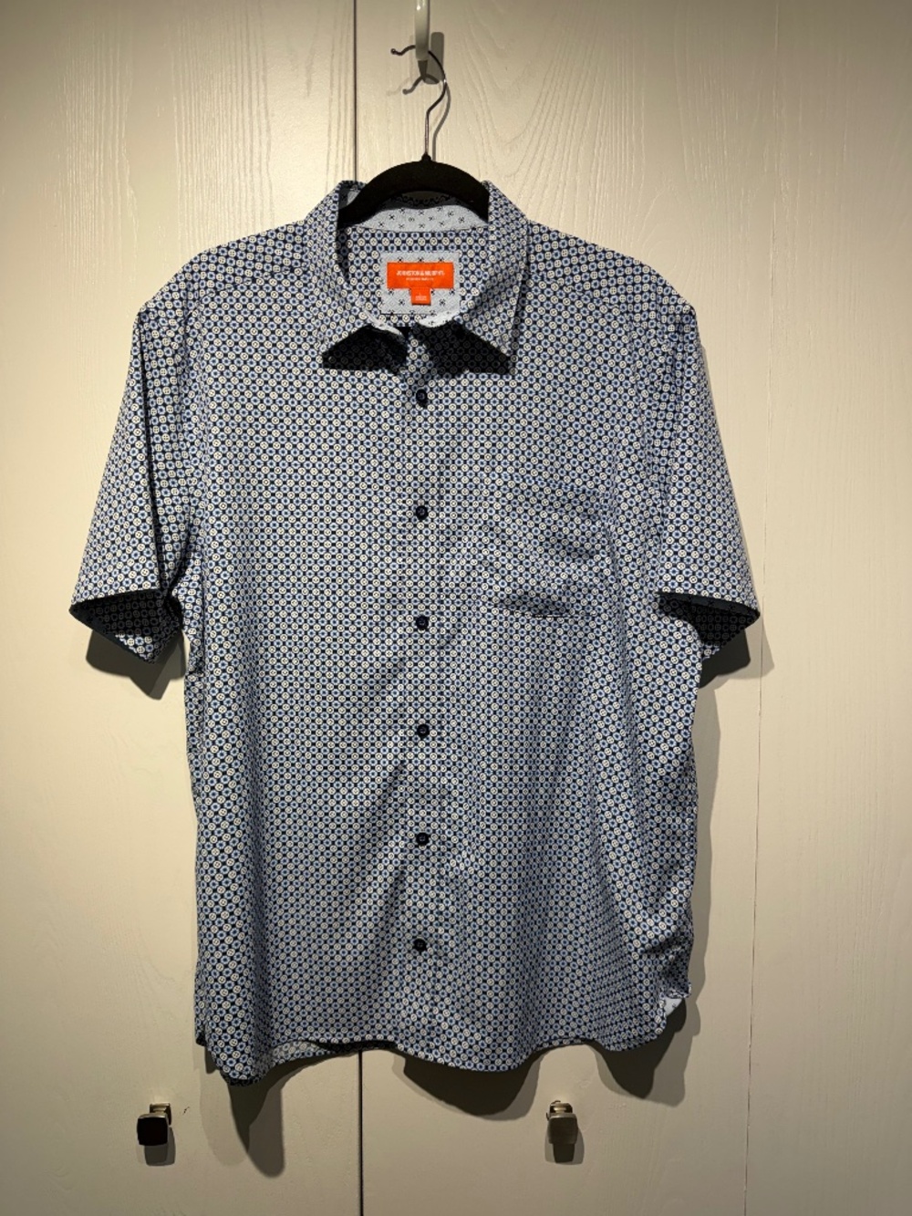 Johnston & Murphy Performance Short Sleeve - Mens - Large - Blue - Geometric